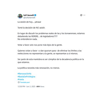 El tuit de la senadora