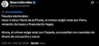 Álvaro Uribe Vélez acusó a