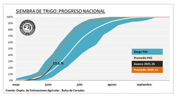 Evolución de la siembra de trigo en Argentina al 6/6/2025.