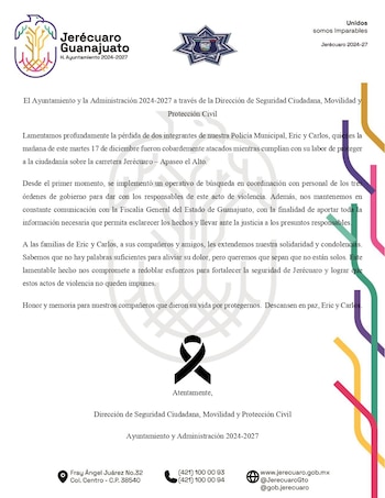 Policías asesinados en Jerécuaro