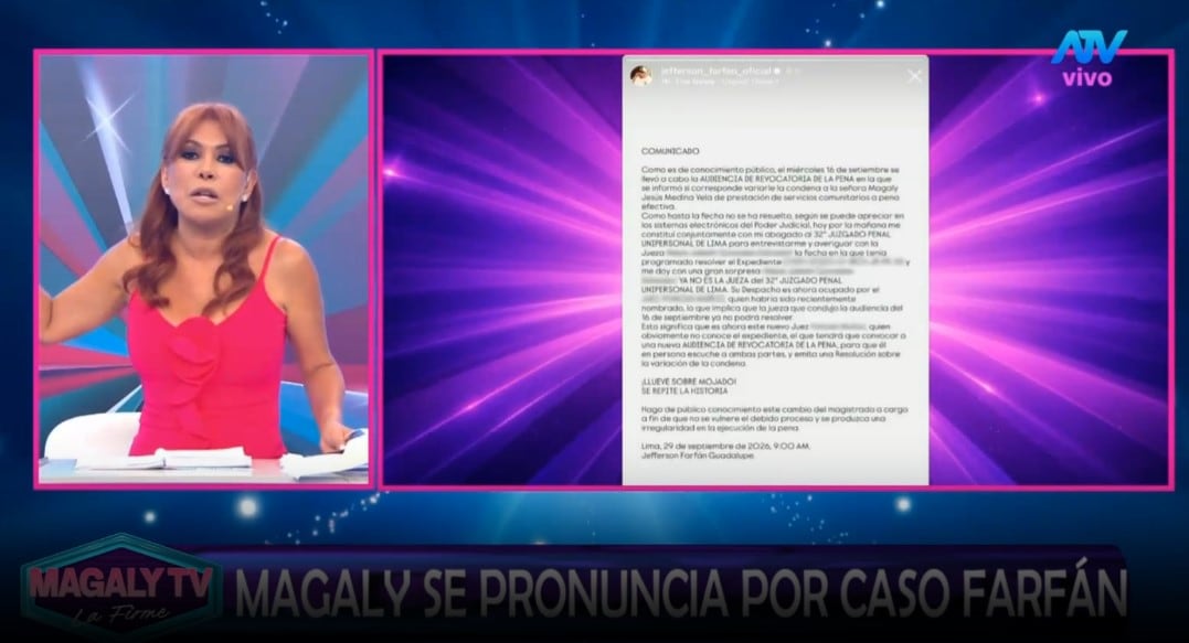 Magaly Medina denuncia “cacería de brujas” tras pedido de Jefferson Farfán para llevarla a prisión. Captura: Magaly TV La Firme.