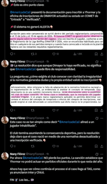 El caso de Yhormar Hurtado abrió una disputa sobre las normas de la FIFA y el reglamento de la Federación Colombiana de Fútbol-crédito @NanyFlorezA/X