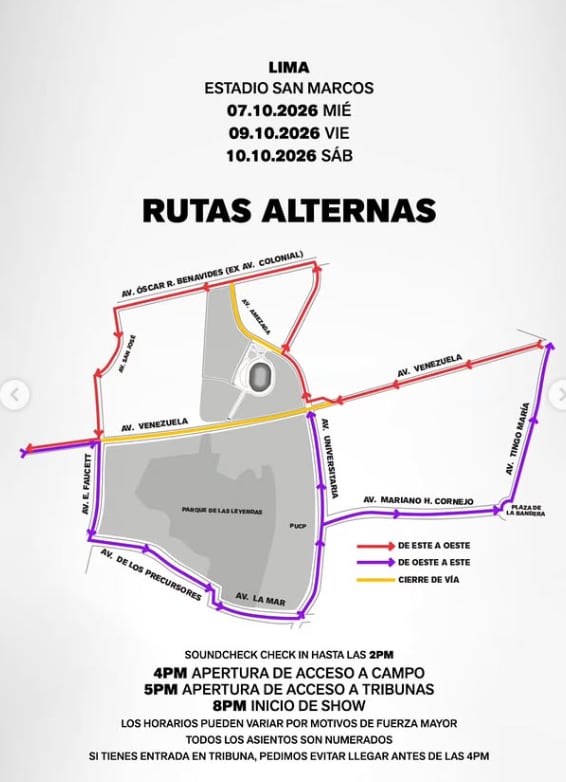 Rutas alternas para el concierto de BTS en San Marcos