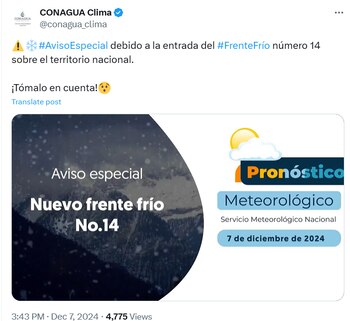 Conagua pronostica ingreso de nuevo