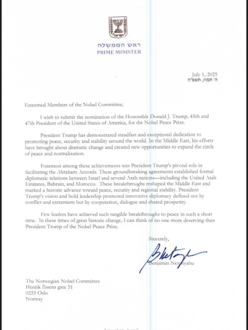 El primer ministro israelí entregó