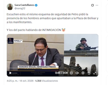 La senadora Sara Castellanos criticó a quienes vincularon la presencia de militares en el techo del Congreso con las manifestaciones del 14 de octubre - crédito @sarag12/X