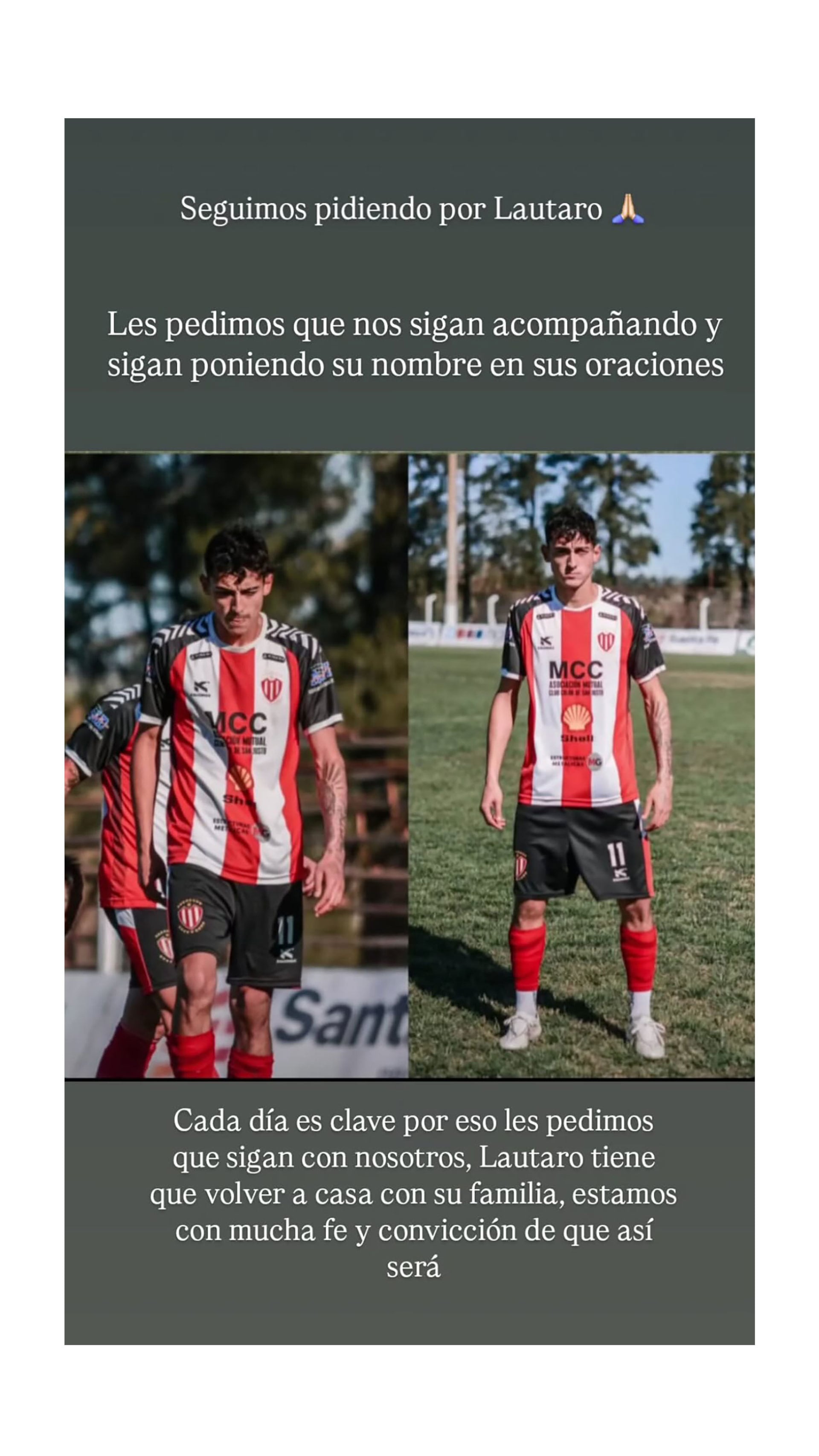 El gesto de su familia sumó un mensaje de esperanza en plena conmoción por el cuadro neurológico del jugador (@sol.baroni)