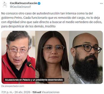 Cecilia Orozco criticó la gestión interna del Gobierno Petro y denunció clima de autodestrucción - crédito @CeciliaOrozcoT/X