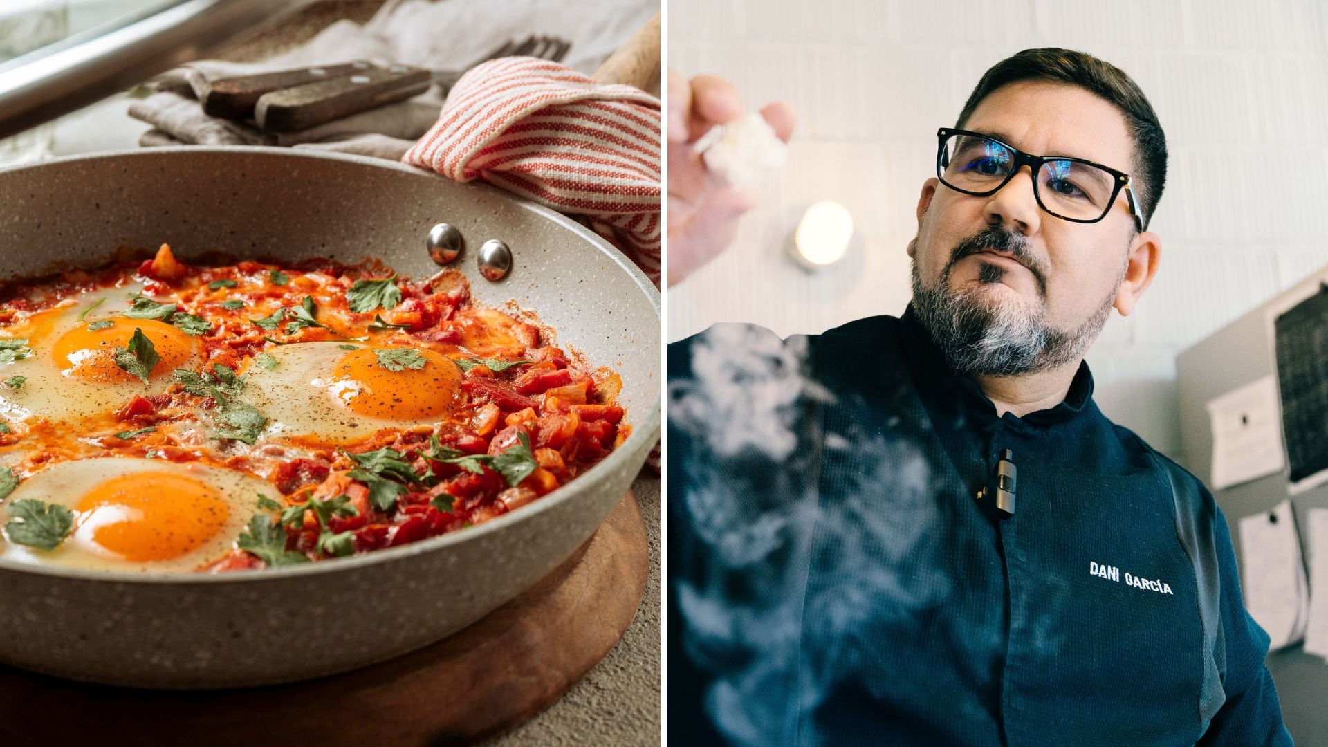 Receta de huevos a la flamenca de Dani García. (Montaje Infobae)