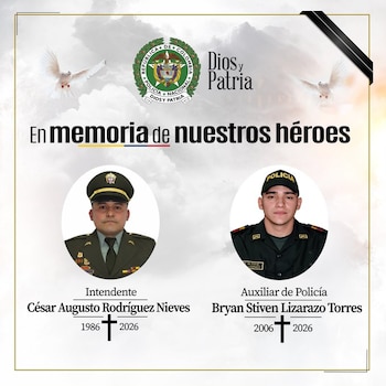 Ellos son los los dos uniformados asesinados en Norte de Santander - crédito @PoliciaColombia/X
