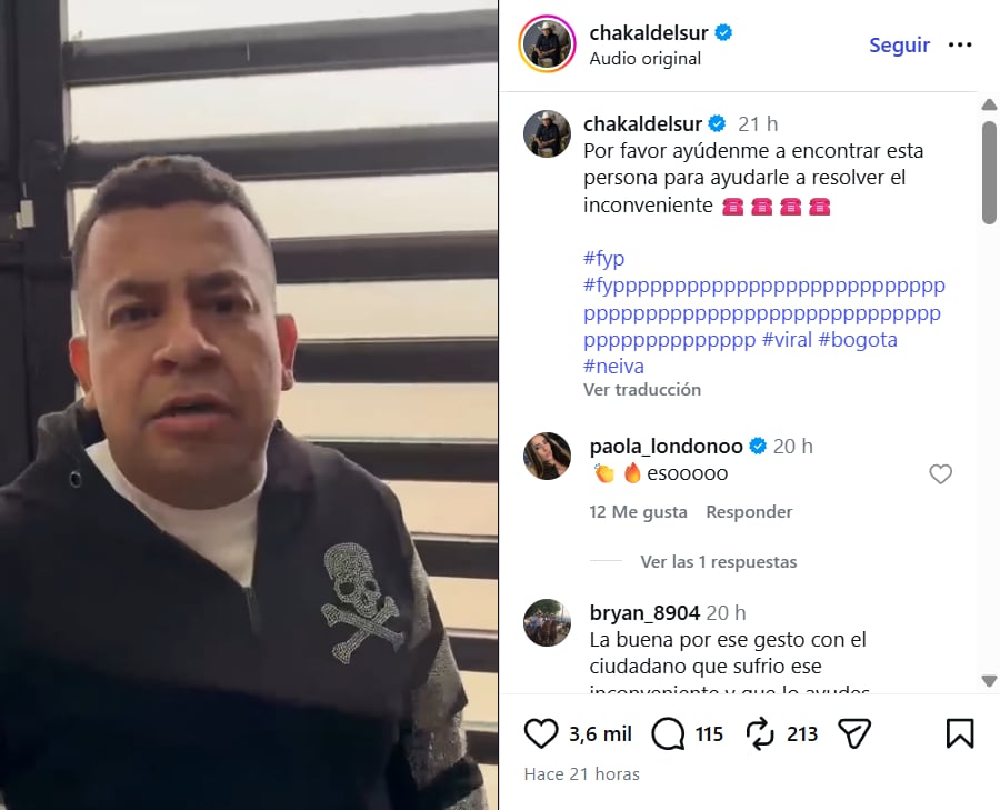 El artista ya cuenta con la información de contacto del joven - crédito @chakaldelsur/IG
