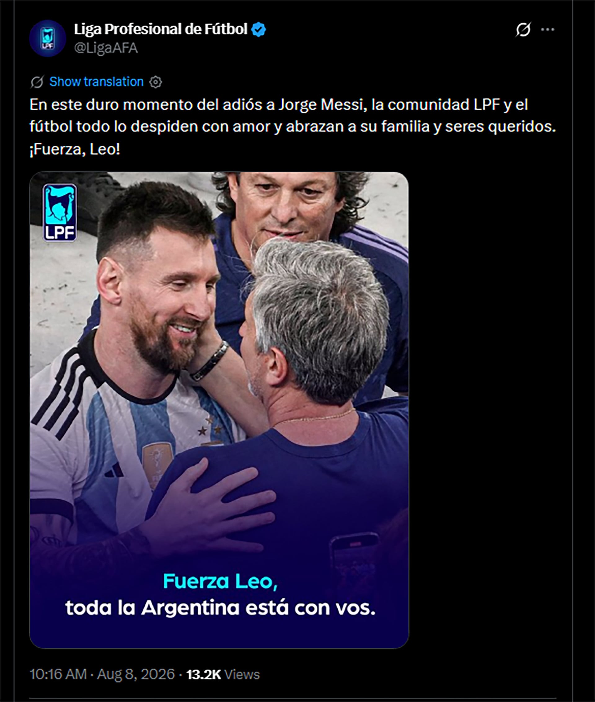 Fallecimiento y mensajes por Jorge Messi