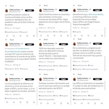 Carlos Carrillo publicó varios 'post' antiguos de Cathy Juvinao entre 2011 y 2013, en los que cuestionaba a los operadores privados del sistema de salud en Colombia - crédito @CarlosCarrilloA/X