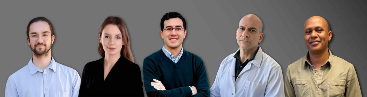 Los doctores Lorenz Adlung, Melina Heinemann, Rafael Valdés-Mas, Stavros Bashiardes y Jemal Ali Mahdi (de izq. a der.) (Instituto Weizmann de Ciencias)