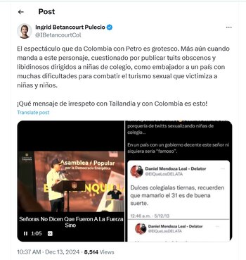 Ingrid Betancourt mostró su disgusto