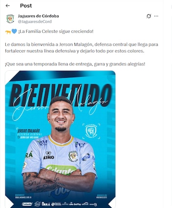 Así presentó Jaguares de Córdoba a Jerson Malagón como su nueva contratación para el segundo semestre del 2026 - crédito Jaguares