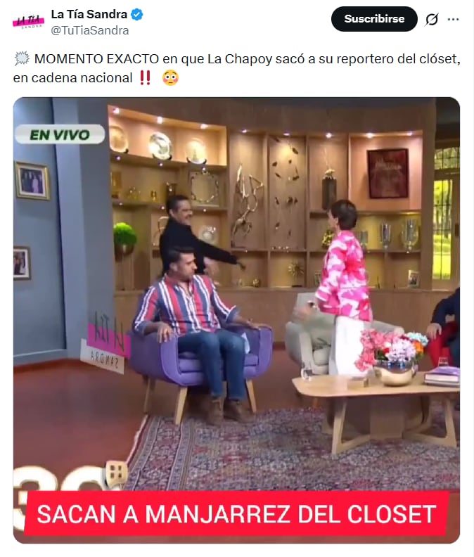 La cuenta de X conocida como “La Tía Sandra” retomó el video y aseguró que ese había sido el “momento exacto” en el que Chapoy supuestamente expuso al conductor. (X)
