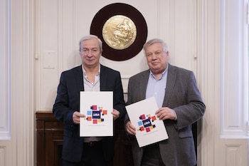 Fabián Berlanga, presidente de Vélez, junto a Ricardo Gelpi, rector de la UBA (Vélez Sarsfield)