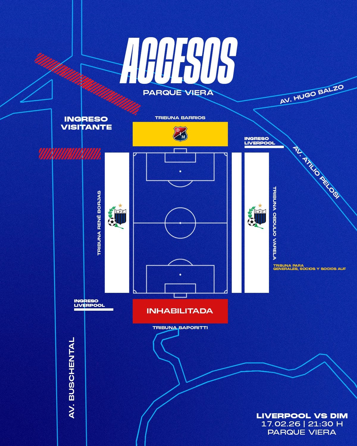 Aficionados de Medellín entrarán por la tribuna barrios para el partido ante Liverpool de Uruguay - crédito Liverpool FC