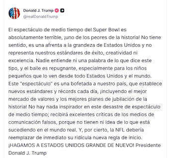 El mensaje publicado por Trump