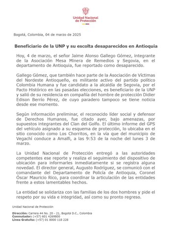 Parte del comunicado donde confirma