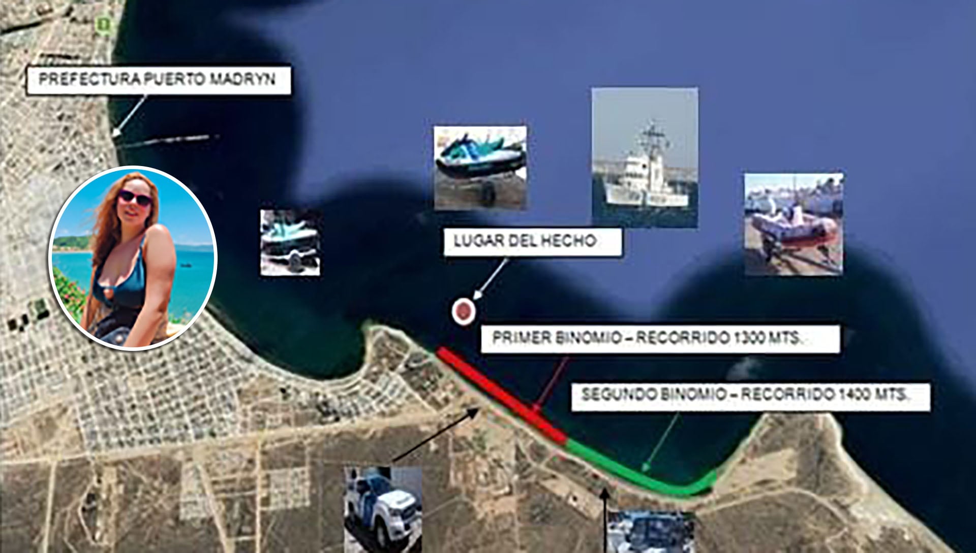 Mapa de la Prefectura Naval Argentina que detalla el operativo de búsqueda de Sofía en Puerto Madryn