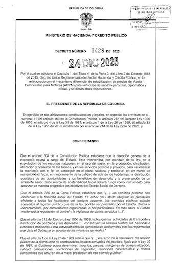 El Decreto 1428 de 2025 del Gobierno de Gustavo Petro propone un precio diferencial del diésel para vehículos de alta gama - crédito Ministerio de MInas y Energía