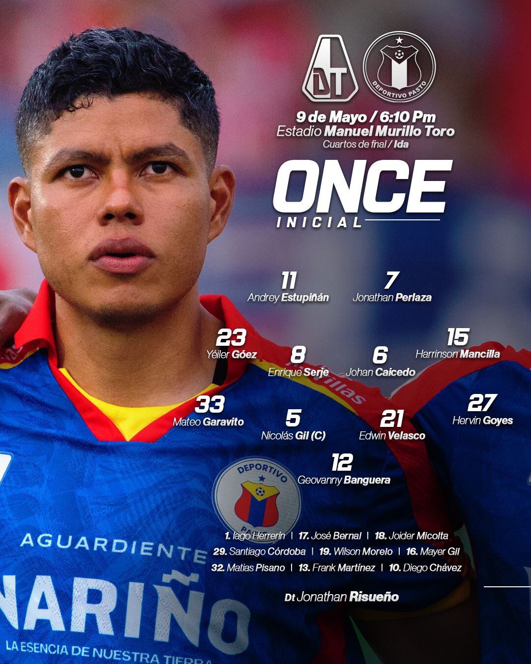 Esta es la formación del Pasto para la ida de los cuartos de final ante el Deportes Tolima - crédito Deportivo Pasto