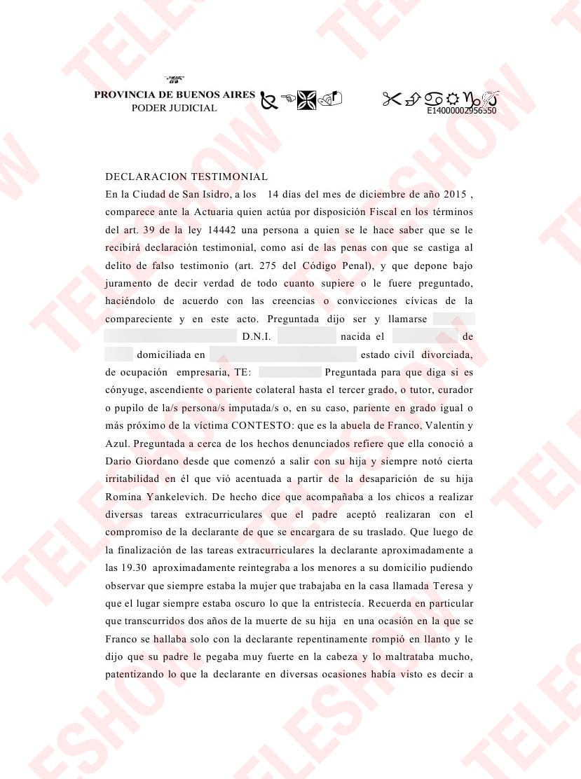 El 14 de diciembre de 2015, Cris Morena dio su testimonio ante la justicia sobre la situación de sus nietos