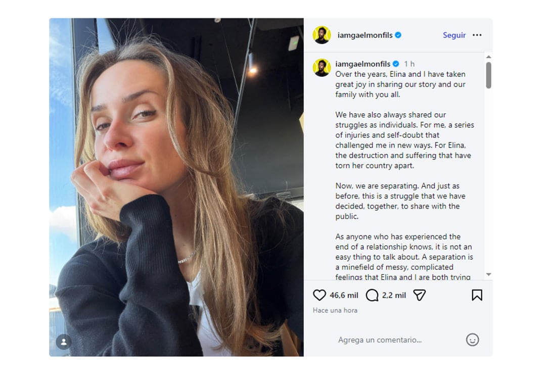 El posteo que Gael Monfils realizó tras su divorcio para defender a Elina Svitolina