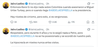 Críticas a Karol G por su carta a Abelardo de la Espriella - crédito @JairoLadino/X