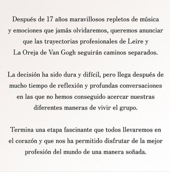 Comunicado de La Oreja de