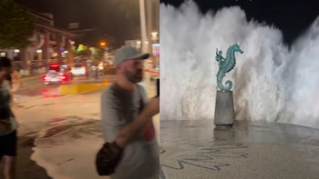 Turistas desafían el peligro durante el huracán Polo y graban el oleaje de cerca desde el malecón de Puerto Vallarta