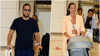 Malena Costa y Mario Suárez, felices con su nueva familia numerosa, llegan a Madrid con la pequeña Margot