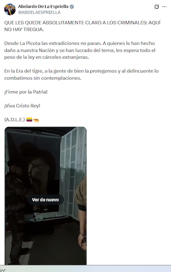El jefe de Estado señaló que su administración tiene como pilar que los criminales paguen sin ningún tipo de contemplación - crédito @ABDELAESPRIELLA/X