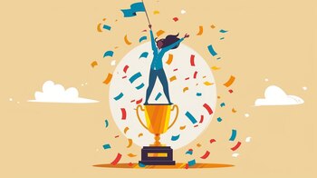 Mujer celebrando victoria con bandera y trofeo - (Imagen Ilustrativa Infobae)