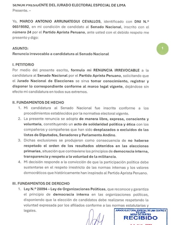 Candidato del APRA renuncia