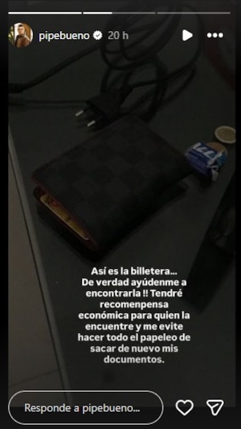 El cantante compartió una fotografía del aspecto de la billetera extraviada - crédito @pipebueno/Instagram