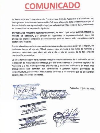 Los gremios de Construcción Civil