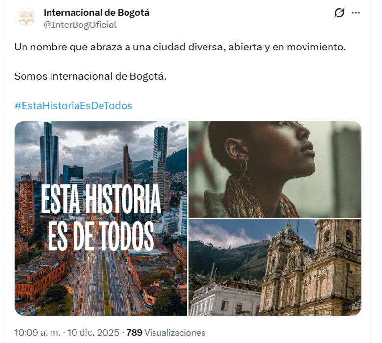 Post de Internacional de Bogotá tras el cambio de imagen - crédito Internacional de Bogotá