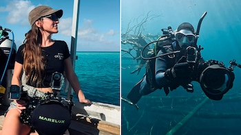 La fotógrafa que nadó entre los árboles del misterioso bosque sumergido a 30 metros de profundidad en un lago patagónico