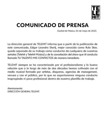 Telehir compartió el comunicado después