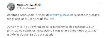 Reacciones al fallido cese al fuego de Petro con el Estado Mayor Central en Twitter.