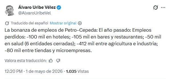 Las cifras oficiales muestran una reducción del desempleo interanual y creación neta de puestos de trabajo, sin embargo, sectores como la agricultura y la industria acumulan retrocesos, según el más reciente informe del Dane - crédito Captura de pantalla / Alvaro Uribe