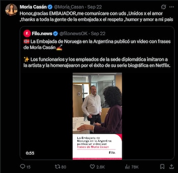 Moria Casán recibió al embajador de Noruega luego del video viral