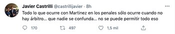 Reacción del ex árbitro argentino, Javier Castrilli.