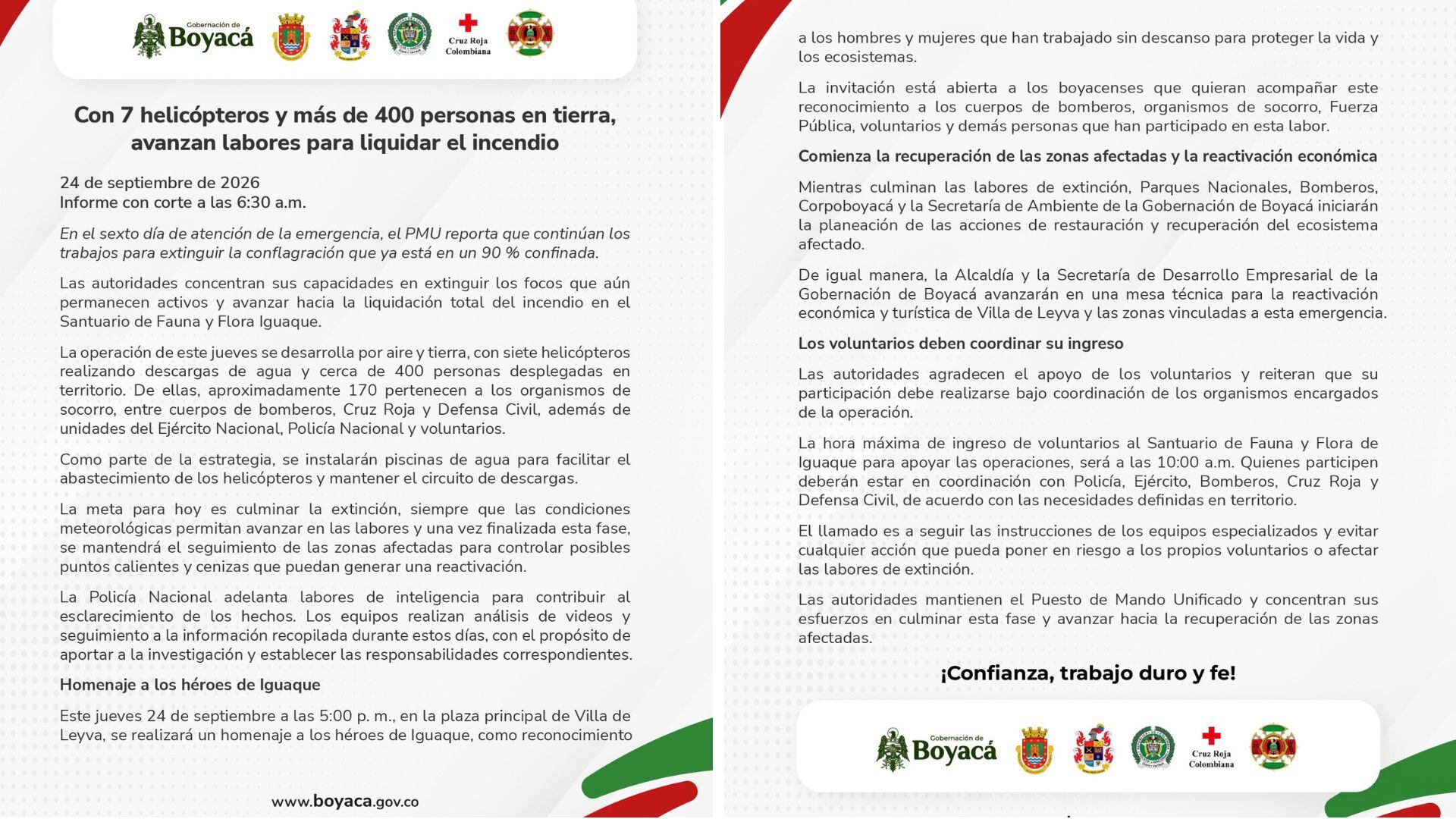 EN VIVO | Minuto a minuto: Incendio forestal en Villa de Leyva Boyacá este jueves 25 septiembre de 2026