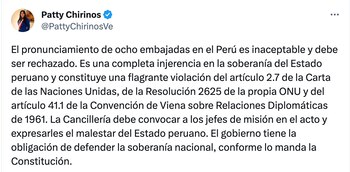Mensaje escrito por la parlamentaria