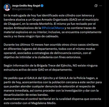 Las autoridades refuerzan controles hacia el Magdalena Medio antes de la posesión presidencial en Cali - crédito @JorgeEmilioRey / X