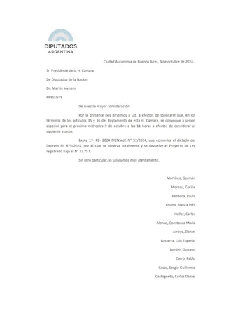 Pedido de sesión especial UP